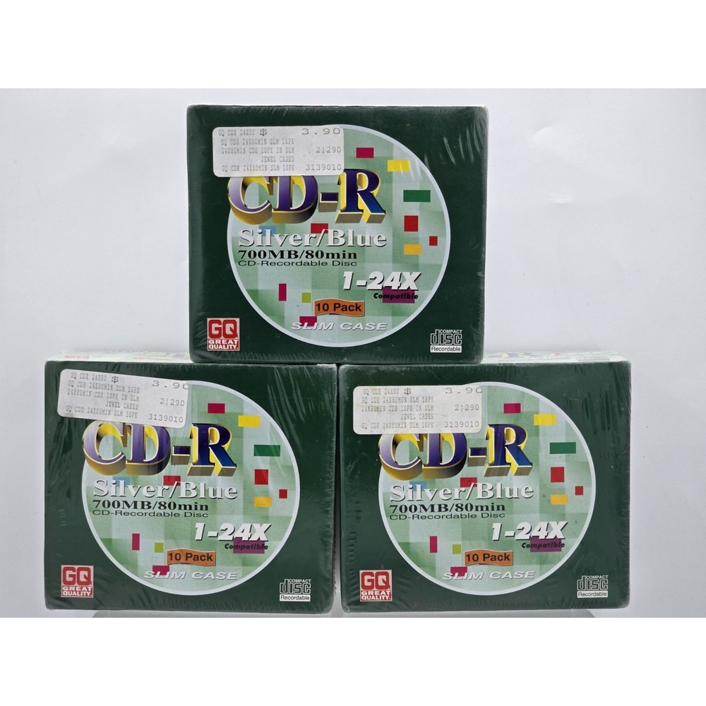 3 Lot GQ Great Quality CD-R Silver/Blue 10 Per Pack Slim Case 700MB/80mins‎ NEW